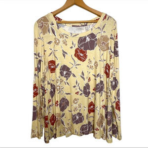 LOGO Lori Goldstein multicolor floral large tan rust yellow jersey knit top